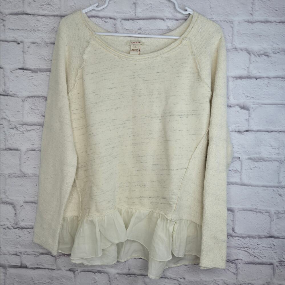 Sundance Boho Ruffle Hem Sweatshirt L Cream Space Dye Cotton Blend Pullover Top